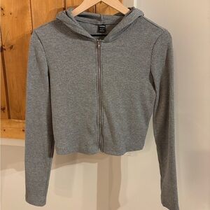SHEIN Gray Ribbed Hoodie with Zipper